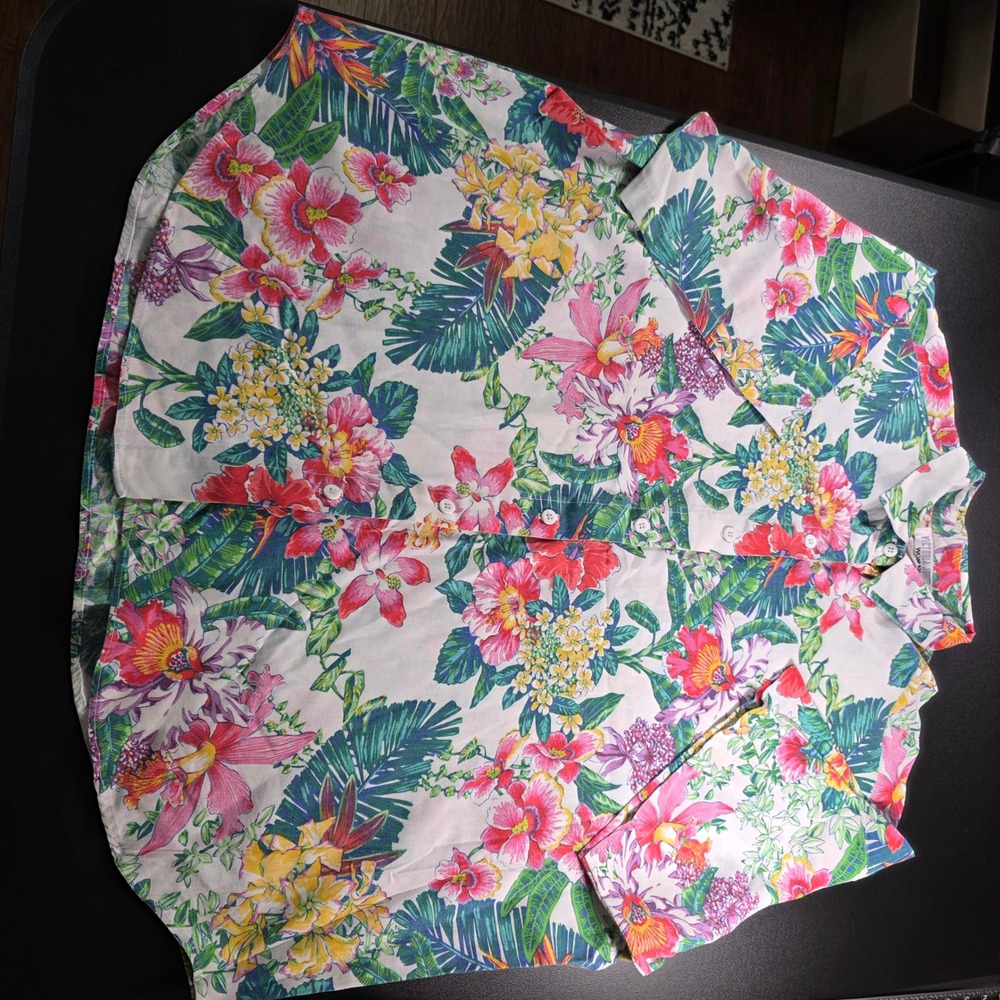 Victoria Jones Woman Tropical Floral Button Down Shirt 2X Short Sleeve USA Made